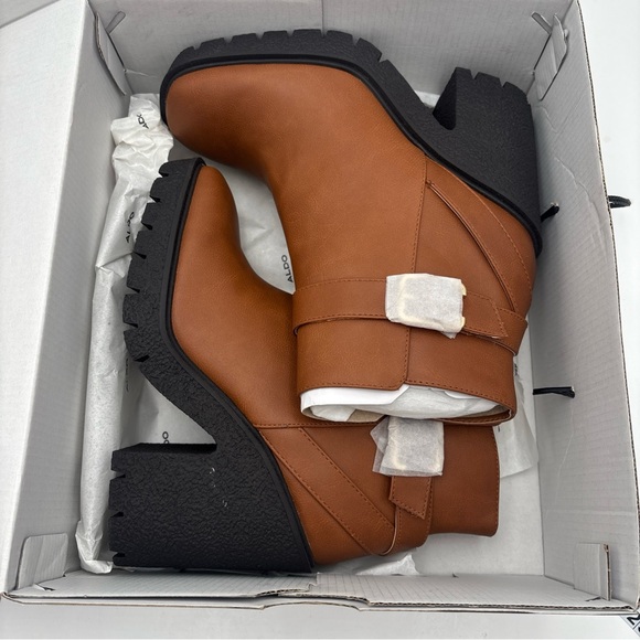 Aldo Tan Ankle Boots with Black Chunky Heel